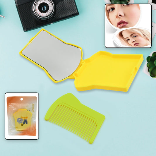 Combo Of Hair Comb And Mirror Set For Women And Girls Casual And Travelling Use Folding Pocket Hairbrush, Mini Hair Comb Compact Travel Size, Hair Massage Comb, For Men Women And Girls