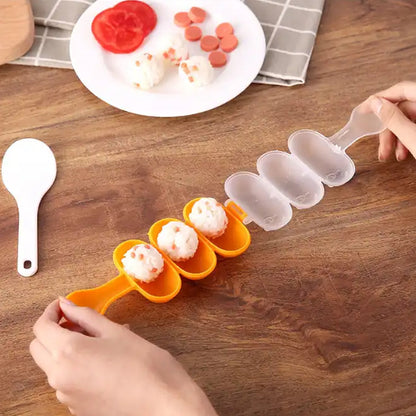 Rice Ball Mold Shaker Sushi Roll Maker 3 Compartment Kitchen Tools for Kids Shake DIY Lunch with a Mini Rice Paddle for Home Party Meal Make, Kids DIY Lunch Maker Mold