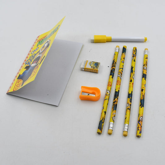 8 PC SET STATIONARY SET INCLUDING 4 PENCIL RUBBER PENCIL SHARPENER 1SKETCH PEN & SMALL BOOK SCHOOL, OFFICE PRODUCT GIFT