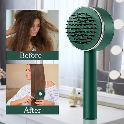 Air Cushion Massage Brush, Airbag Massage Comb with Long Handle, Self-Cleaning Hair Brush, Detangling Anti-Static for All Hair