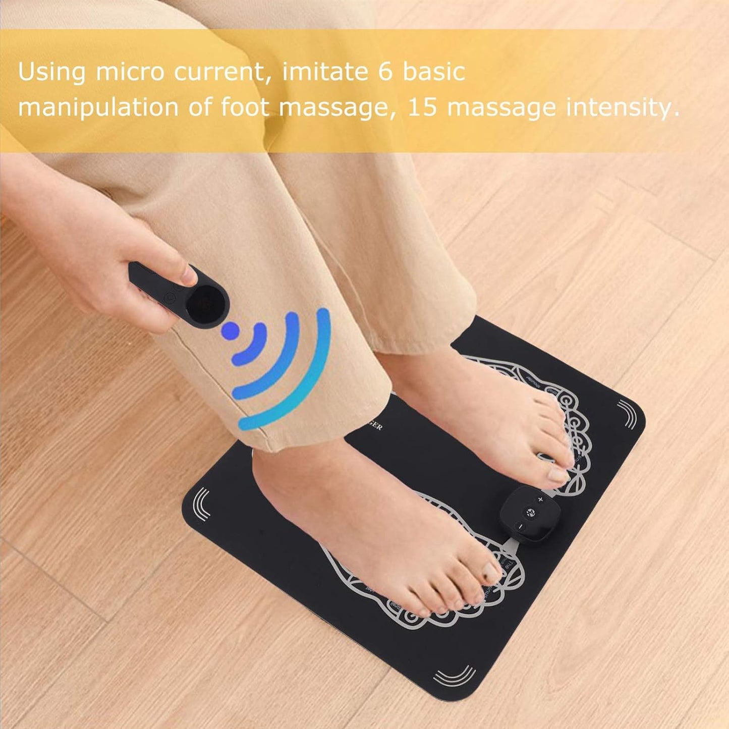 Remote Control Massage, USB Foot Massager, Electric EMS Foot Massage Machine, Rechargeable Portable Folding Automatic with 8 Mode 19 Intensity, 15 Minute Auto Run for Legs, Body, Hand Therapy