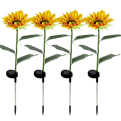 Garden Solar Sunflower Outdoor LED Light Inserted Ground Simulation Plant (4 Pcs Set)