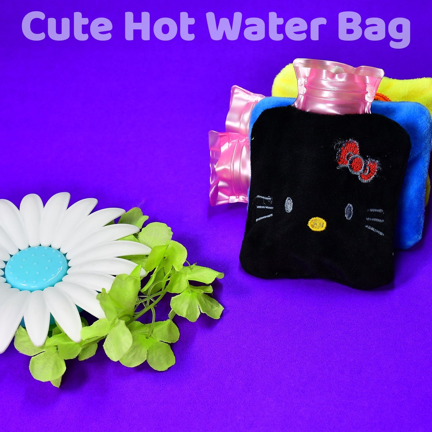 6513 Black Hello Kitty small Hot Water Bag with Cover for Pain Relief, Neck, Shoulder Pain and Hand, Feet Warmer, Menstrual Cramps. 