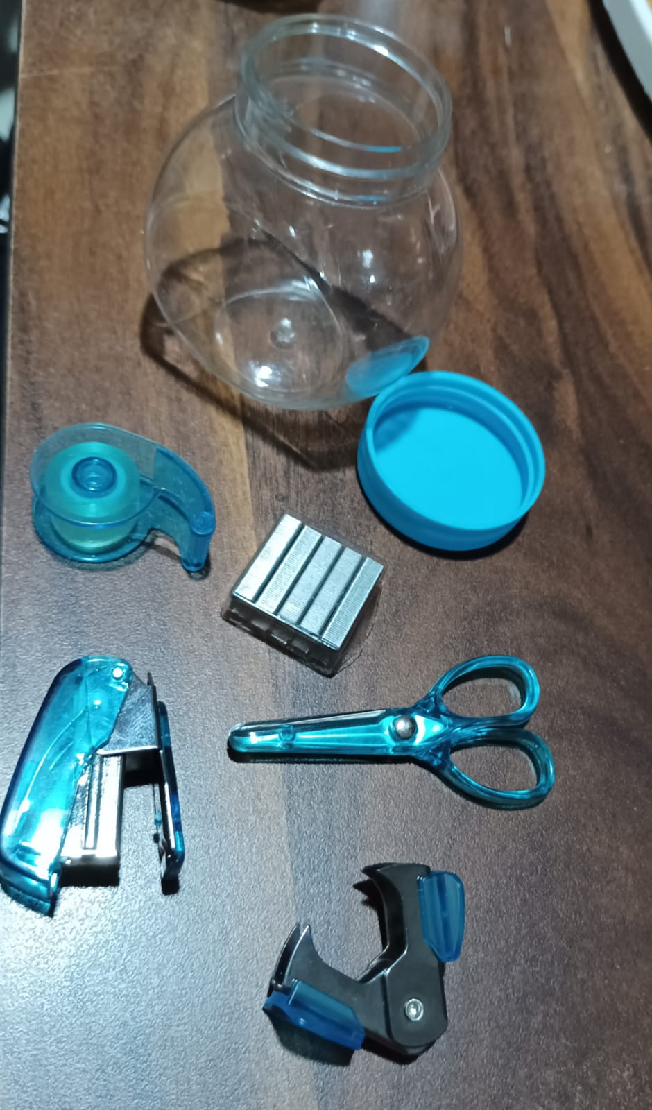 Mini Office Stationery Set -  Stapler, Scissors, Paper Clips, Tape Dispenser, Transparent Tape, And Staples