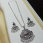 Shimmering Silver Oxidized Jewelry Set with Intricate Floral Design and Jhumka Earrings